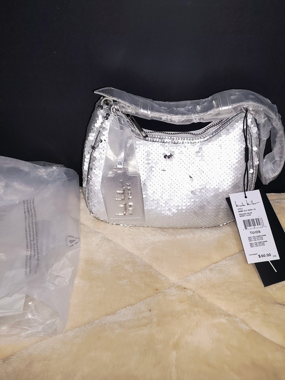 Nicole Miller Silver Sequin Shoulder Bag
